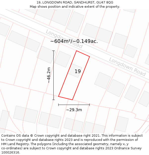 19, LONGDOWN ROAD, SANDHURST, GU47 8QG: Plot and title map