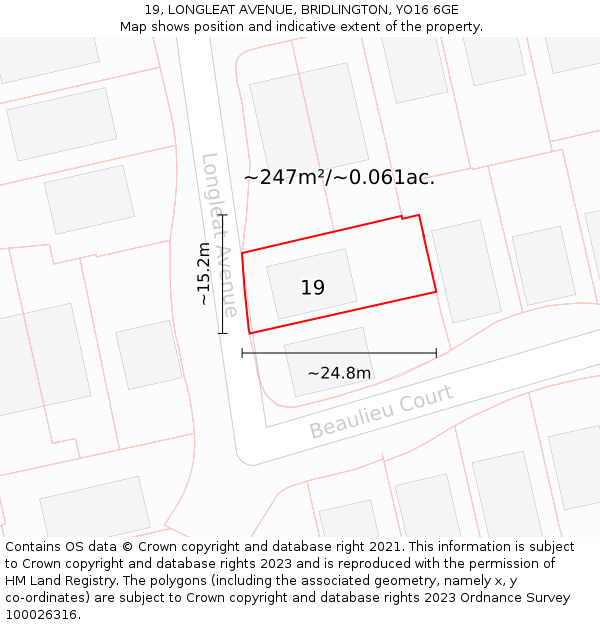 19, LONGLEAT AVENUE, BRIDLINGTON, YO16 6GE: Plot and title map