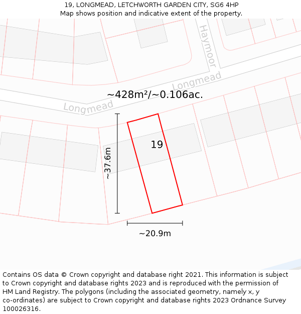 19, LONGMEAD, LETCHWORTH GARDEN CITY, SG6 4HP: Plot and title map