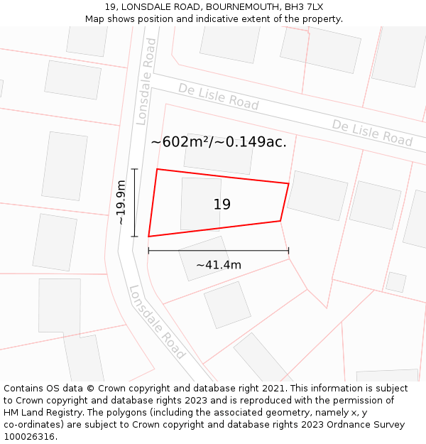 19, LONSDALE ROAD, BOURNEMOUTH, BH3 7LX: Plot and title map