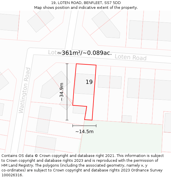 19, LOTEN ROAD, BENFLEET, SS7 5DD: Plot and title map