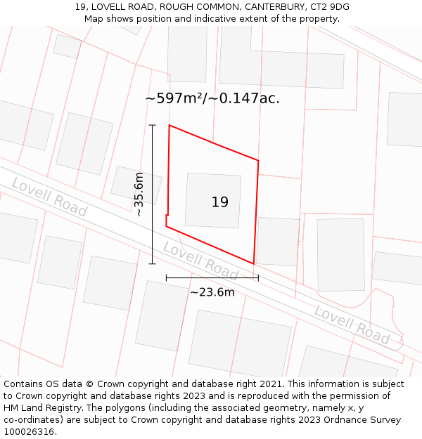 19, LOVELL ROAD, ROUGH COMMON, CANTERBURY, CT2 9DG: Plot and title map