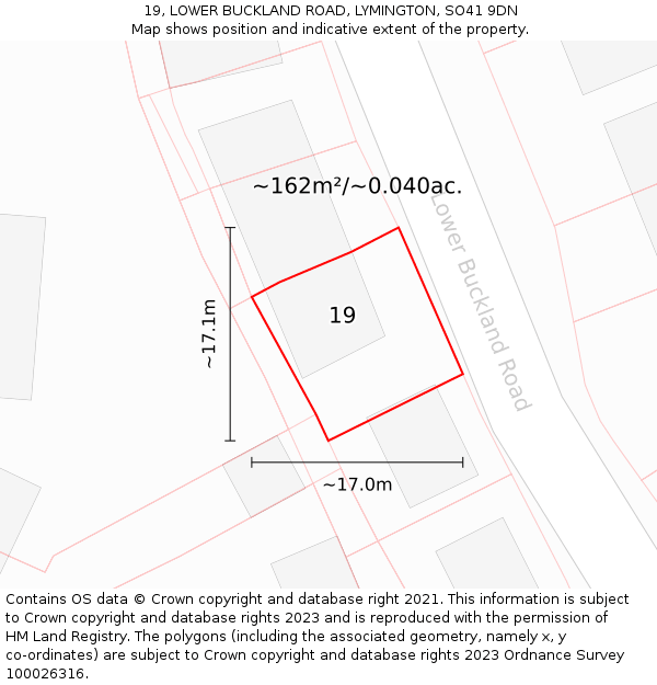 19, LOWER BUCKLAND ROAD, LYMINGTON, SO41 9DN: Plot and title map