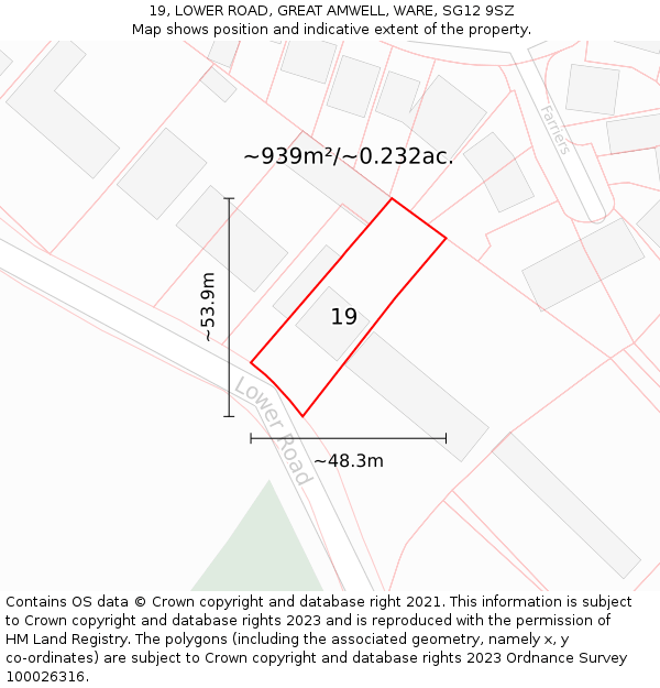 19, LOWER ROAD, GREAT AMWELL, WARE, SG12 9SZ: Plot and title map