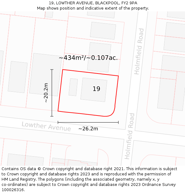 19, LOWTHER AVENUE, BLACKPOOL, FY2 9PA: Plot and title map