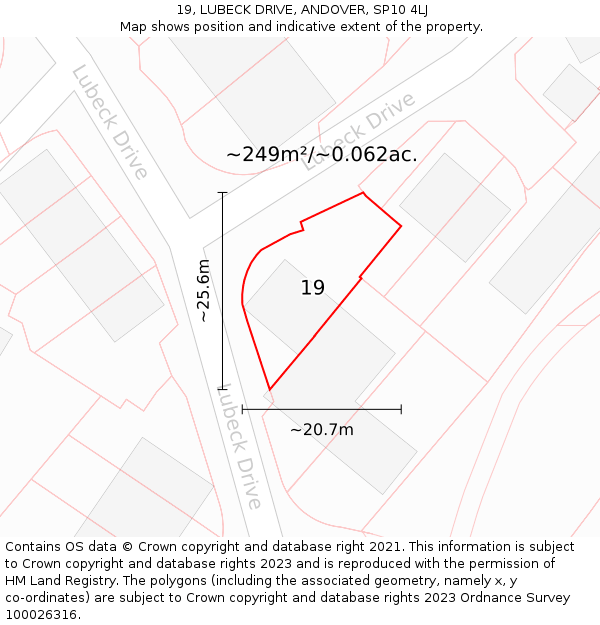 19, LUBECK DRIVE, ANDOVER, SP10 4LJ: Plot and title map