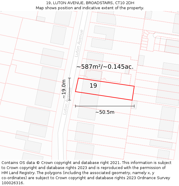 19, LUTON AVENUE, BROADSTAIRS, CT10 2DH: Plot and title map