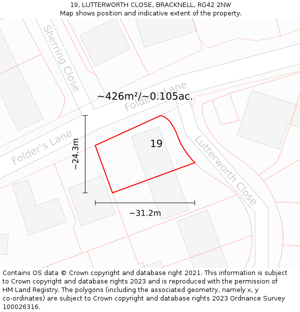 19, LUTTERWORTH CLOSE, BRACKNELL, RG42 2NW: Plot and title map