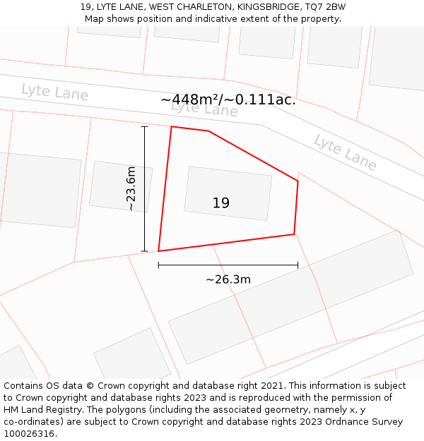 19, LYTE LANE, WEST CHARLETON, KINGSBRIDGE, TQ7 2BW: Plot and title map