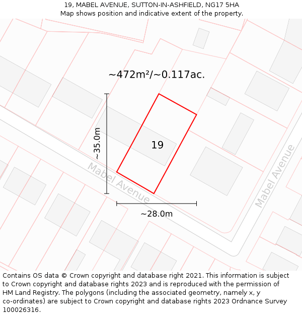 19, MABEL AVENUE, SUTTON-IN-ASHFIELD, NG17 5HA: Plot and title map