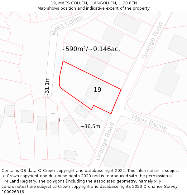 19, MAES COLLEN, LLANGOLLEN, LL20 8EN: Plot and title map