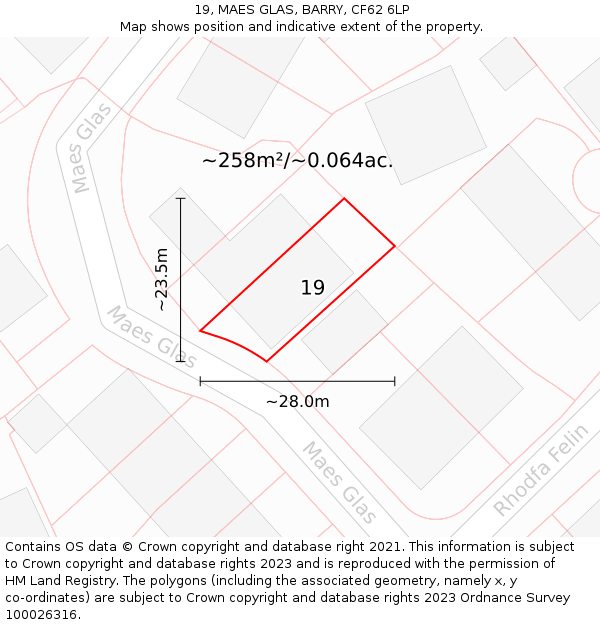 19, MAES GLAS, BARRY, CF62 6LP: Plot and title map