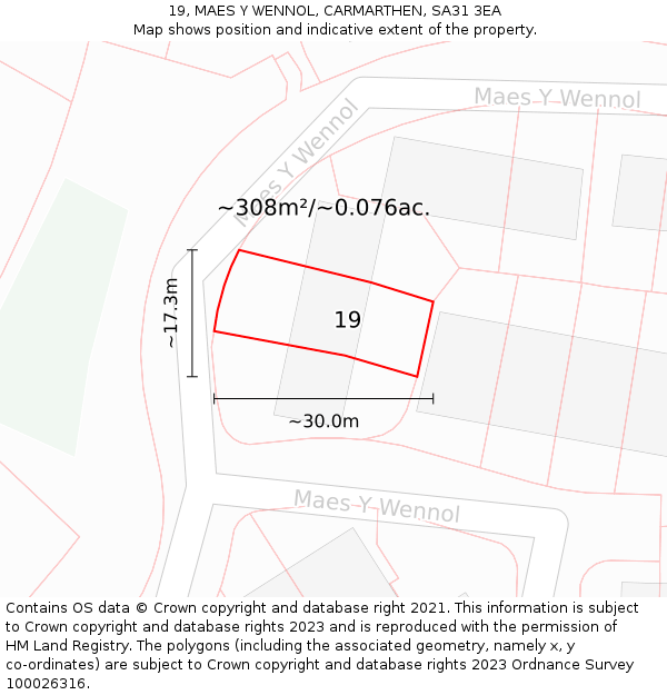 19, MAES Y WENNOL, CARMARTHEN, SA31 3EA: Plot and title map