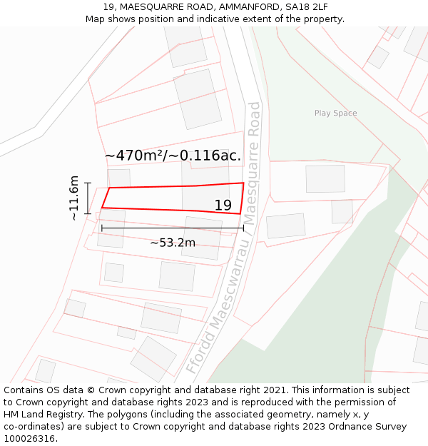 19, MAESQUARRE ROAD, AMMANFORD, SA18 2LF: Plot and title map