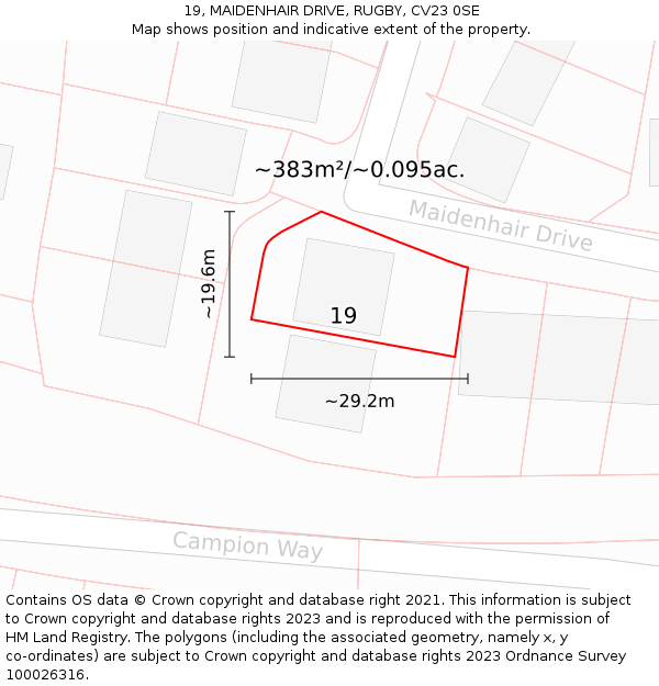 19, MAIDENHAIR DRIVE, RUGBY, CV23 0SE: Plot and title map