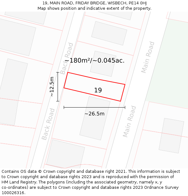 19, MAIN ROAD, FRIDAY BRIDGE, WISBECH, PE14 0HJ: Plot and title map