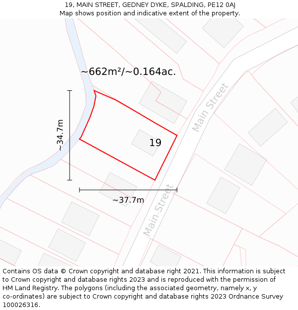 19, MAIN STREET, GEDNEY DYKE, SPALDING, PE12 0AJ: Plot and title map