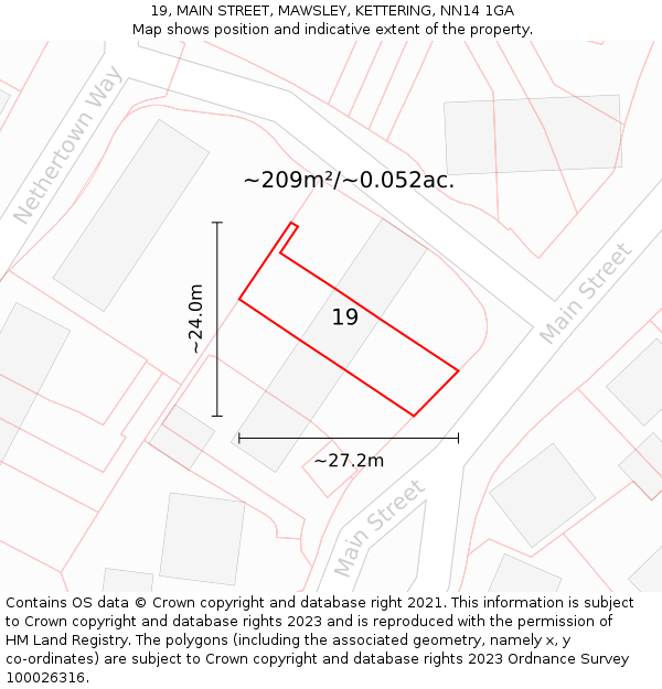 19, MAIN STREET, MAWSLEY, KETTERING, NN14 1GA: Plot and title map