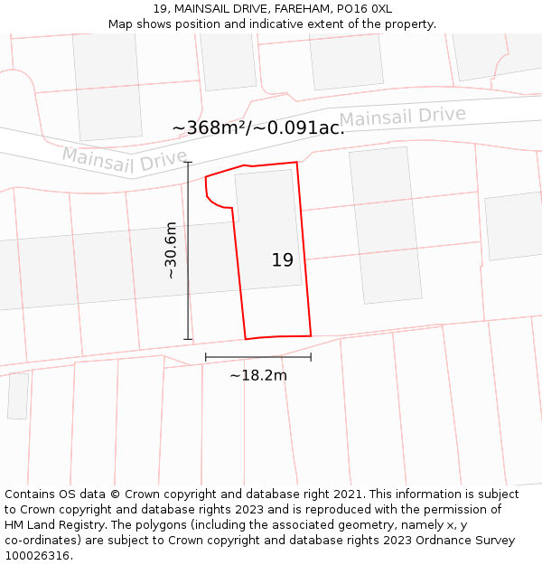 19, MAINSAIL DRIVE, FAREHAM, PO16 0XL: Plot and title map