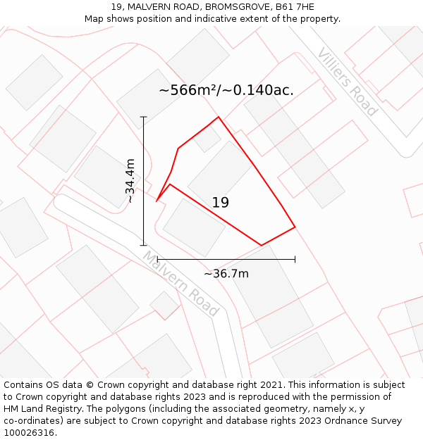 19, MALVERN ROAD, BROMSGROVE, B61 7HE: Plot and title map