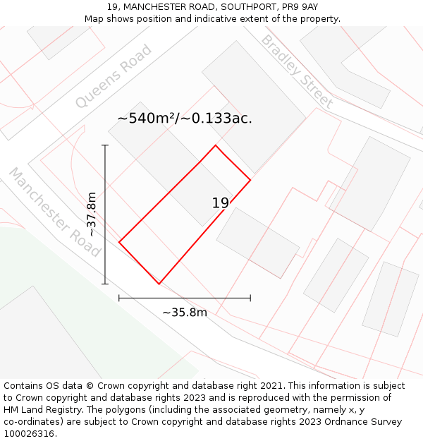 19, MANCHESTER ROAD, SOUTHPORT, PR9 9AY: Plot and title map