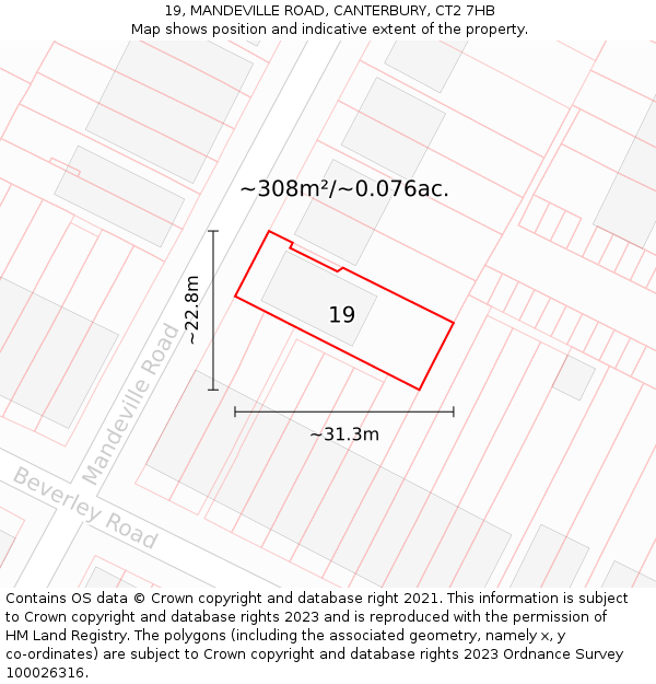 19, MANDEVILLE ROAD, CANTERBURY, CT2 7HB: Plot and title map