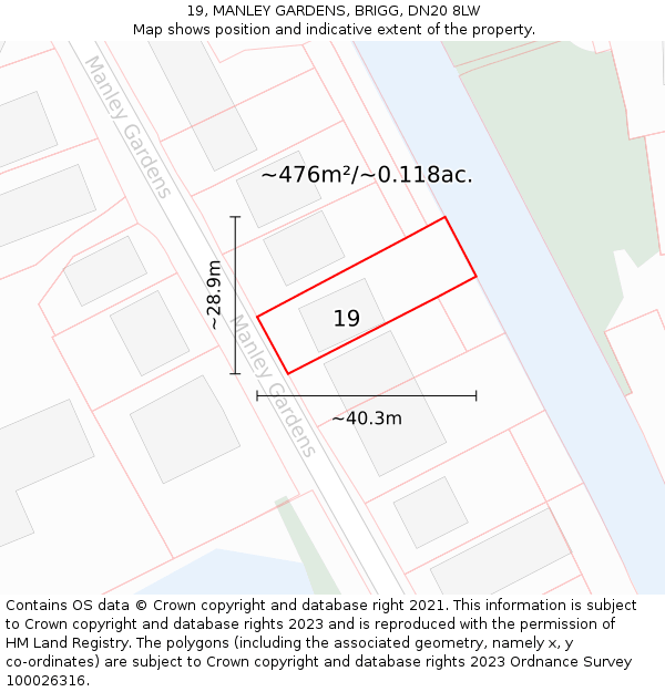 19, MANLEY GARDENS, BRIGG, DN20 8LW: Plot and title map
