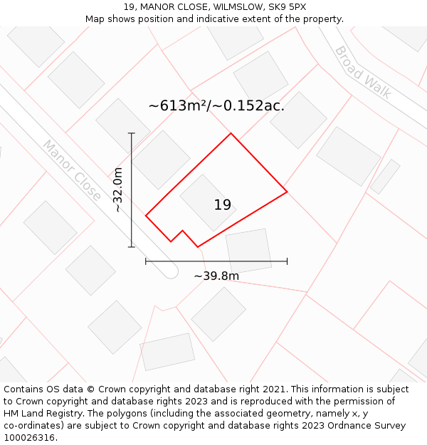 19, MANOR CLOSE, WILMSLOW, SK9 5PX: Plot and title map