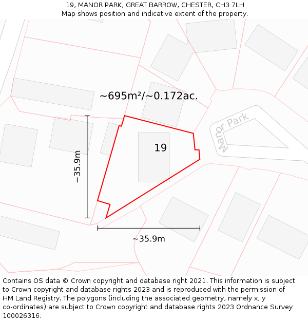 19, MANOR PARK, GREAT BARROW, CHESTER, CH3 7LH: Plot and title map