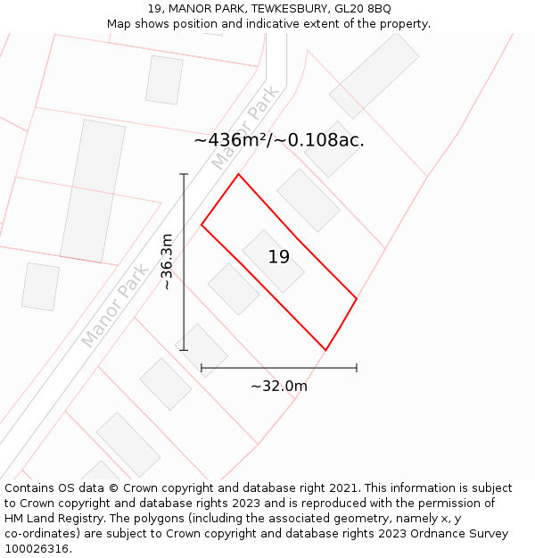 19, MANOR PARK, TEWKESBURY, GL20 8BQ: Plot and title map