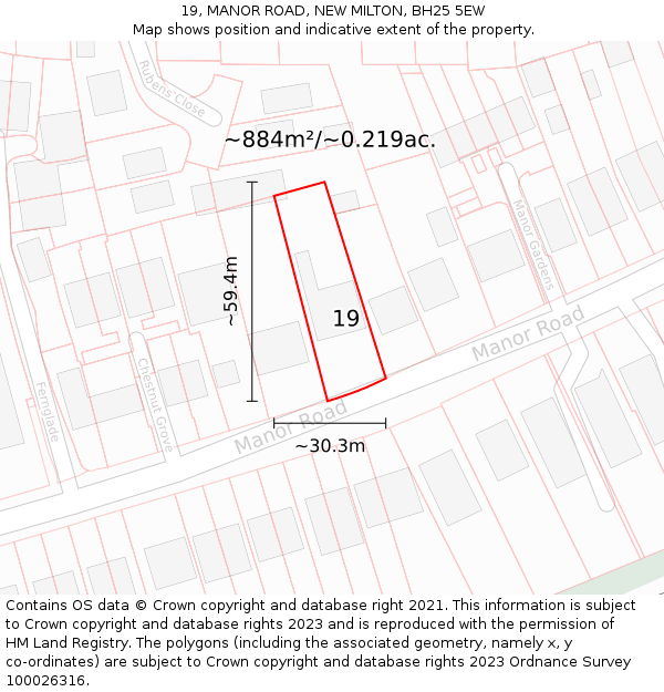 19, MANOR ROAD, NEW MILTON, BH25 5EW: Plot and title map