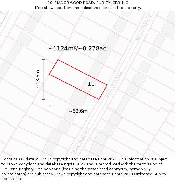 19, MANOR WOOD ROAD, PURLEY, CR8 4LG: Plot and title map