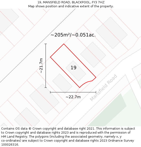 19, MANSFIELD ROAD, BLACKPOOL, FY3 7HZ: Plot and title map
