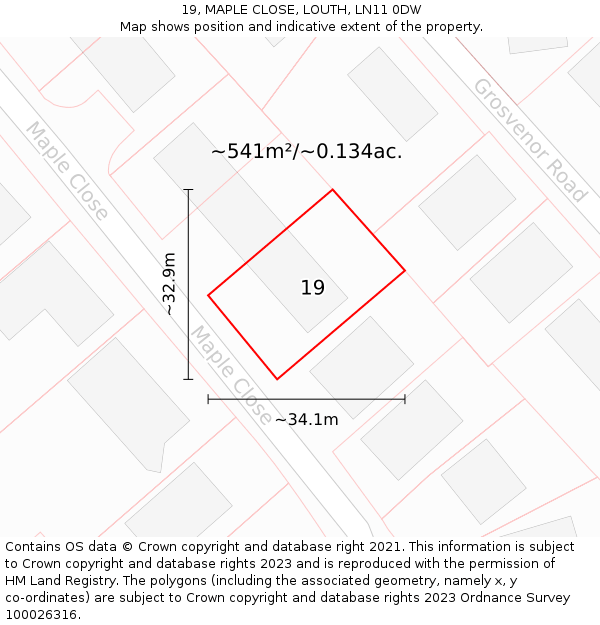 19, MAPLE CLOSE, LOUTH, LN11 0DW: Plot and title map