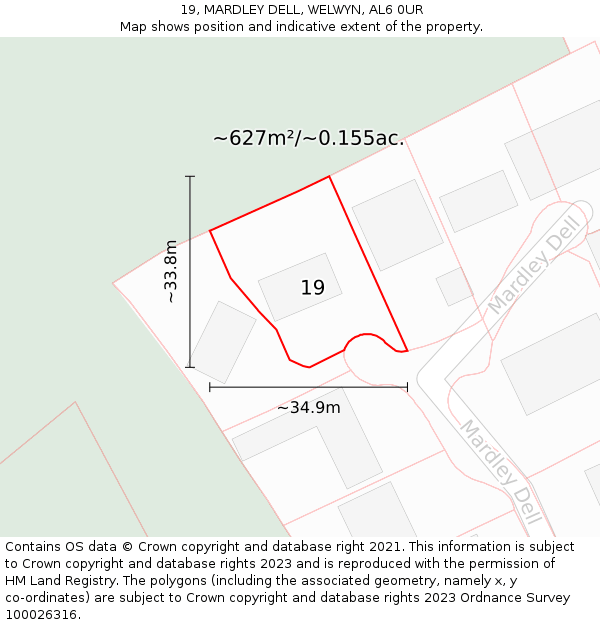 19, MARDLEY DELL, WELWYN, AL6 0UR: Plot and title map