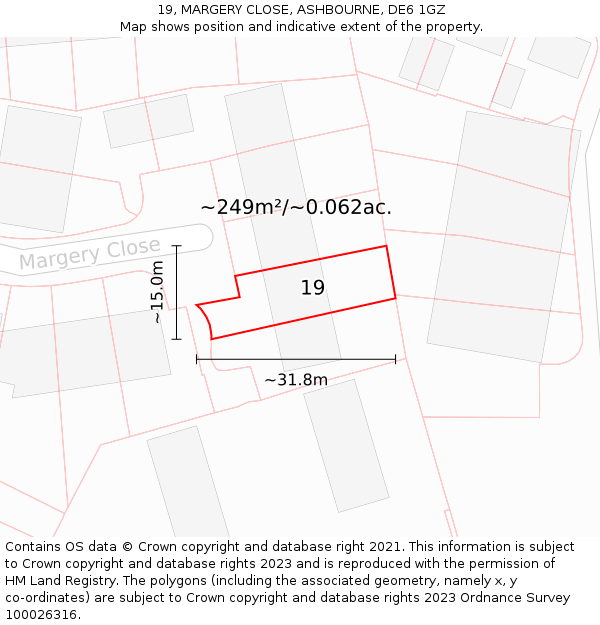 19, MARGERY CLOSE, ASHBOURNE, DE6 1GZ: Plot and title map