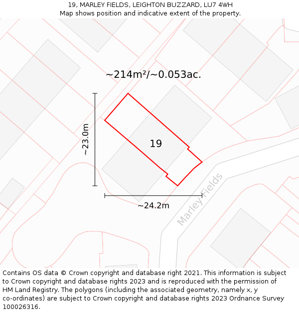 19, MARLEY FIELDS, LEIGHTON BUZZARD, LU7 4WH: Plot and title map