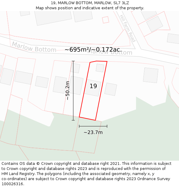 19, MARLOW BOTTOM, MARLOW, SL7 3LZ: Plot and title map