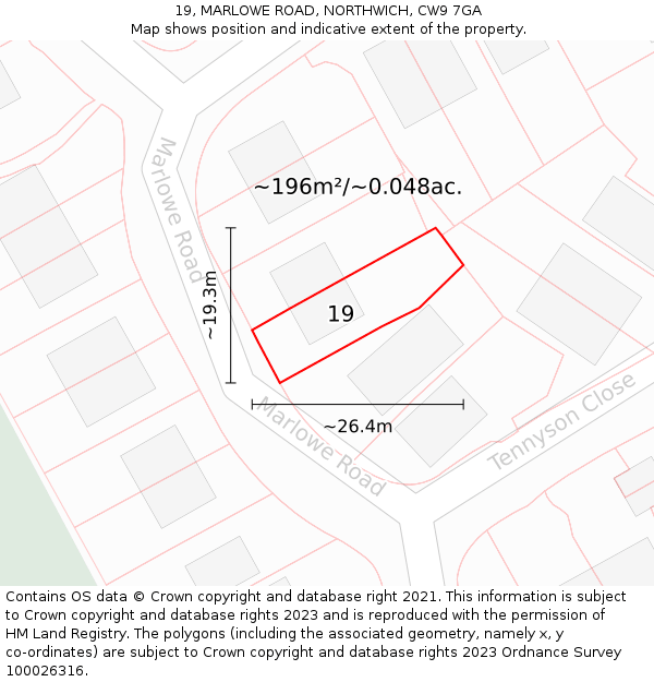 19, MARLOWE ROAD, NORTHWICH, CW9 7GA: Plot and title map