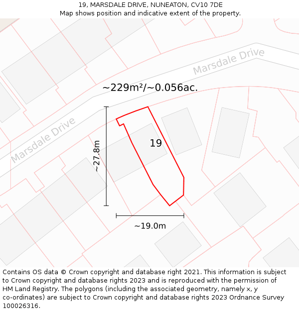 19, MARSDALE DRIVE, NUNEATON, CV10 7DE: Plot and title map