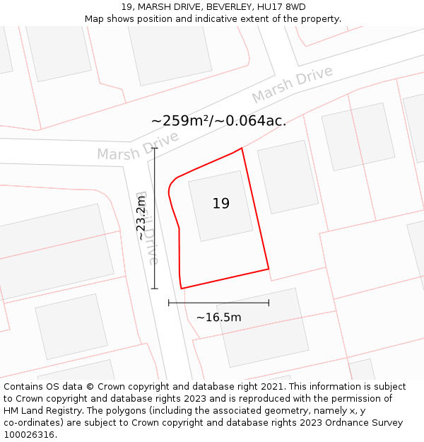 19, MARSH DRIVE, BEVERLEY, HU17 8WD: Plot and title map