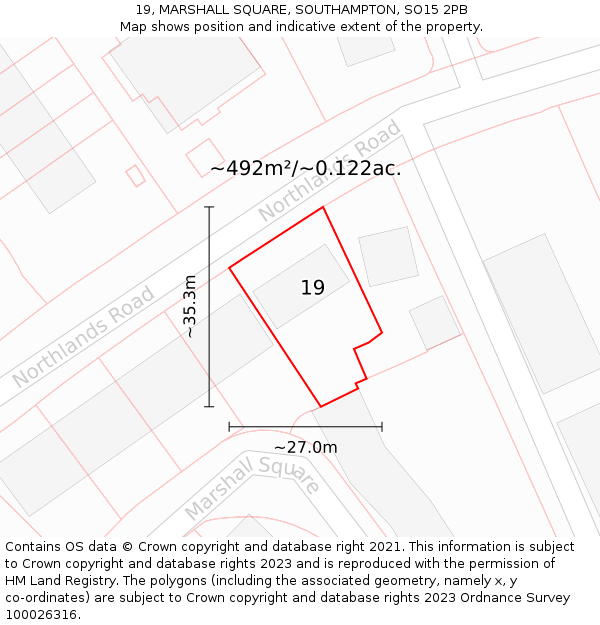 19, MARSHALL SQUARE, SOUTHAMPTON, SO15 2PB: Plot and title map