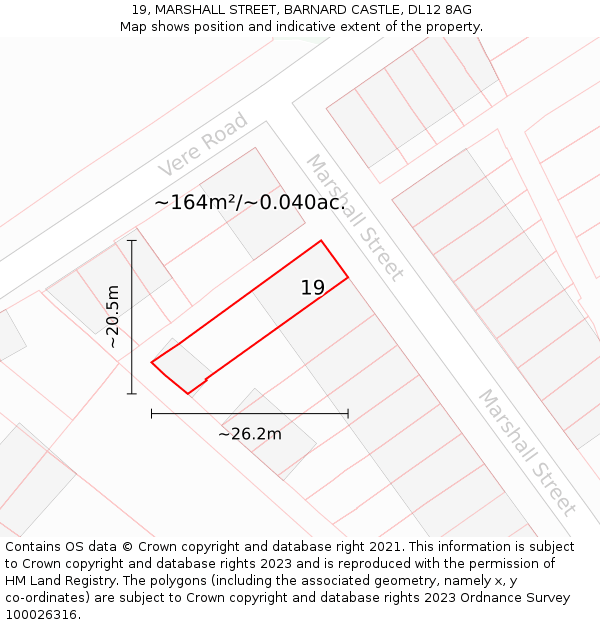 19, MARSHALL STREET, BARNARD CASTLE, DL12 8AG: Plot and title map