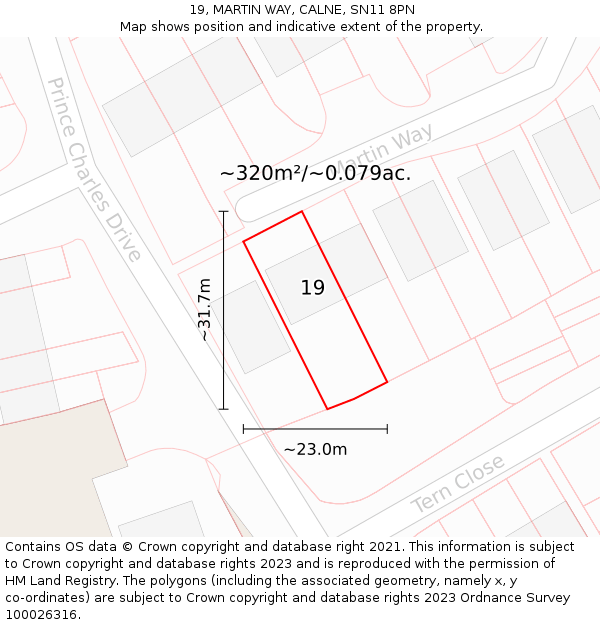 19, MARTIN WAY, CALNE, SN11 8PN: Plot and title map