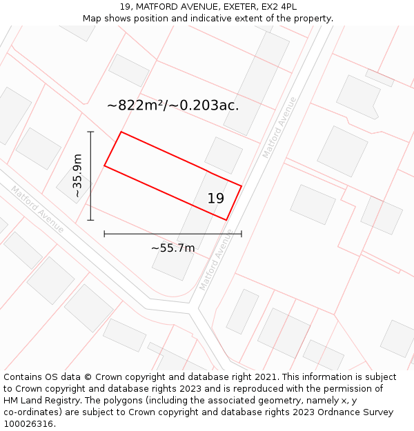 19, MATFORD AVENUE, EXETER, EX2 4PL: Plot and title map