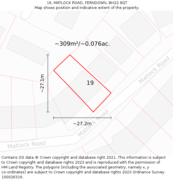 19, MATLOCK ROAD, FERNDOWN, BH22 8QT: Plot and title map