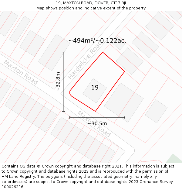 19, MAXTON ROAD, DOVER, CT17 9JL: Plot and title map