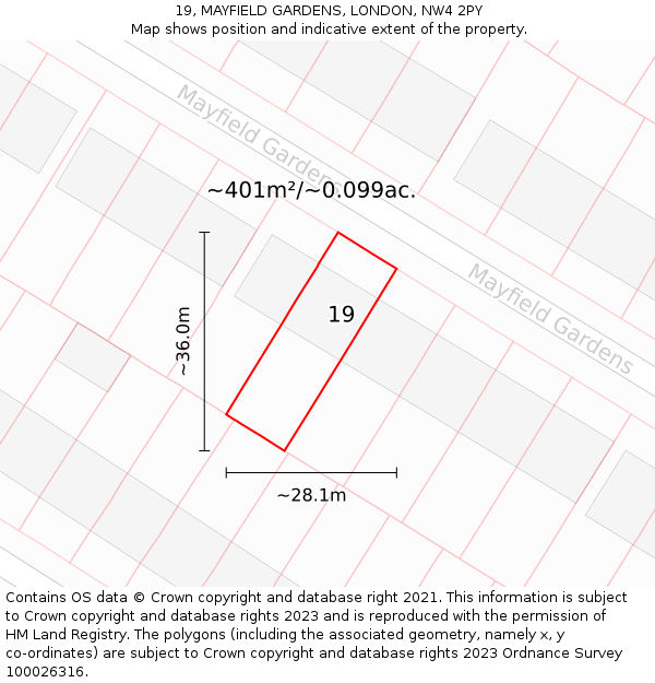 19, MAYFIELD GARDENS, LONDON, NW4 2PY: Plot and title map
