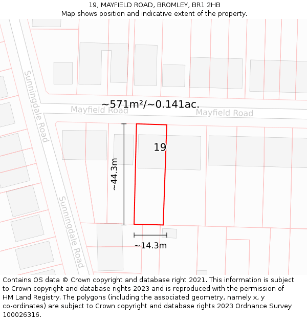19, MAYFIELD ROAD, BROMLEY, BR1 2HB: Plot and title map