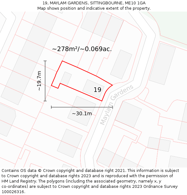 19, MAYLAM GARDENS, SITTINGBOURNE, ME10 1GA: Plot and title map